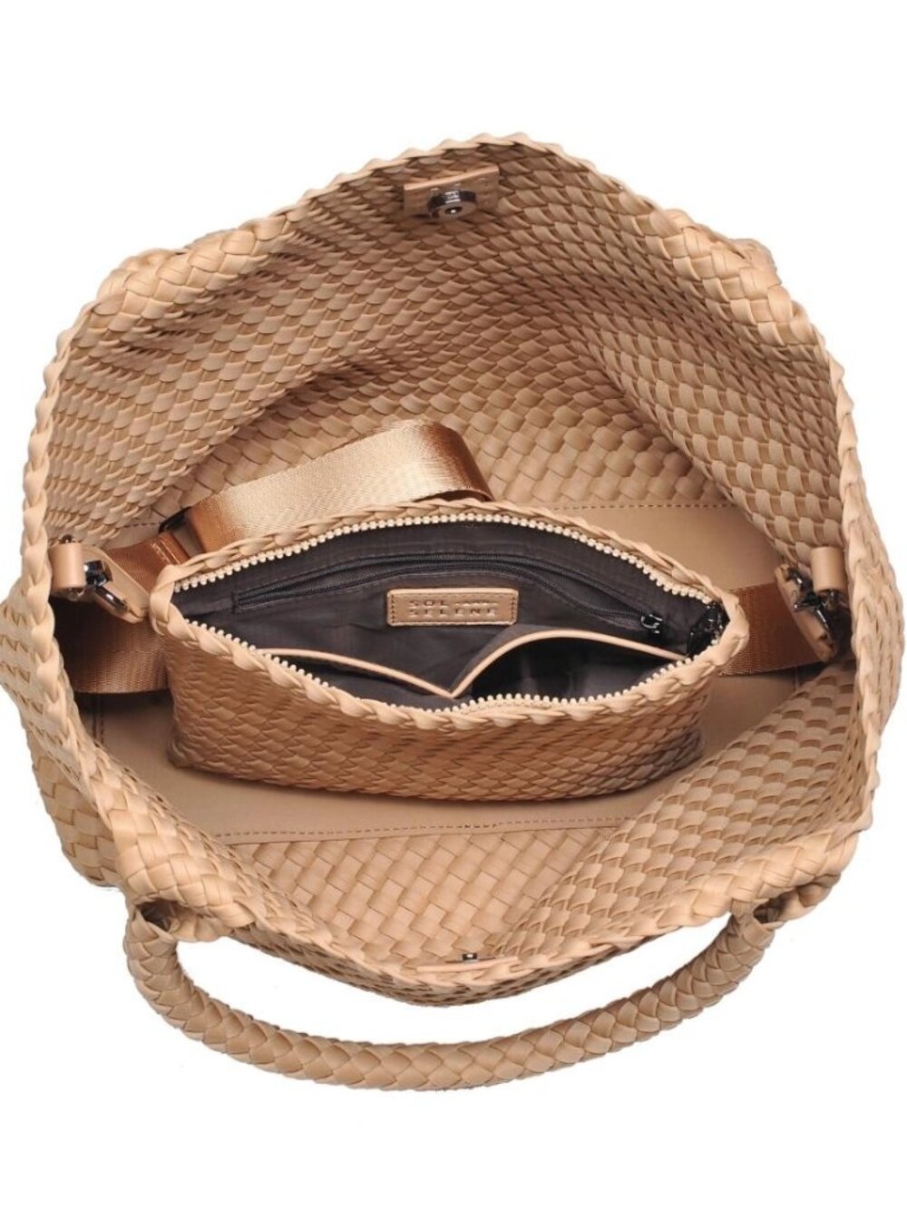 Sol & Selene Sky's The Limit Medium Woven Neoprene Nude Beige Tote Bag NWT - Picture 4 of 8